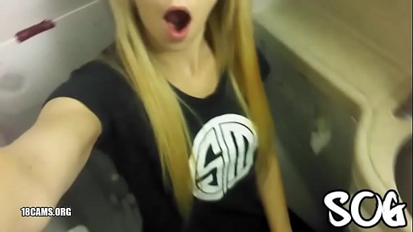 Blonde Public Masturbating Airplane Bathroom